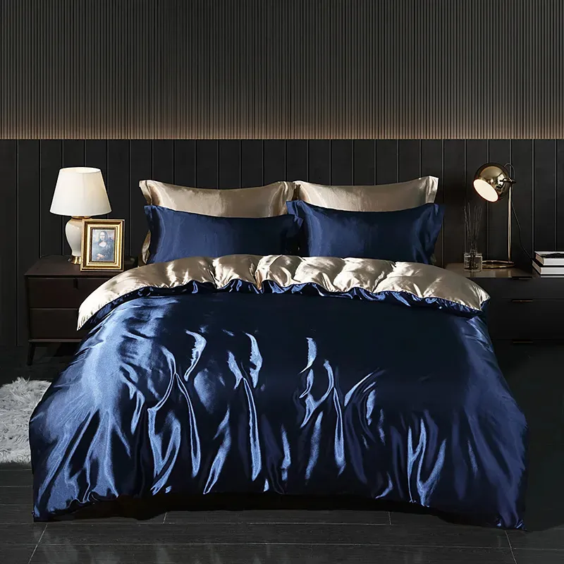 Bedding sets Luxury Satin Set With Fitted Sheet Duvet Cover High End Sets Density Solid Color 231025