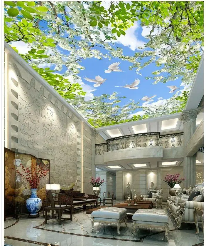 Bakgrunder Anpassade 3D PO WALLPAP Flower Blue Sky Tak D Living Room Home Decoration