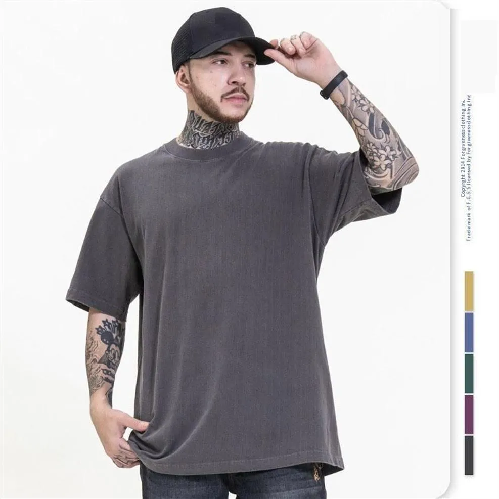 Men's T-Shirts 2021 High Quality Nice Washed Thick Fabric T-shirt Women's Summer Blank Solid Color Top185U