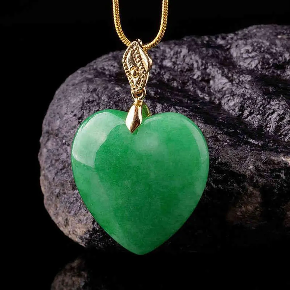 Jade coeur collier pendentif pierre 925 argent naturel mode charme colliers vert luxe bijoux accessoires homme réel Jadeite216i
