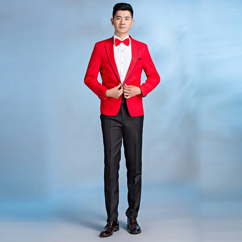 Matching Red Prom Suit For Host Choir, Wedding, Studio, And Stage