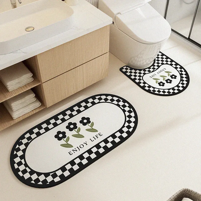 Tapis de bain Tapis de salle de bain antidérapant tapis de toilette imprimé tapis de bain en forme de U mignon coussinet de toilette absorbant baignoire côté tapis salle de bain décor 231024