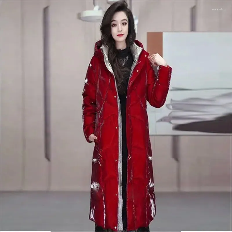 Płaszcze damskie płaszcze jasne twarz bawełniana kurtka Kobieta długa zima 2023 zagęszczona wyściełana płaszcz na komórze kolana