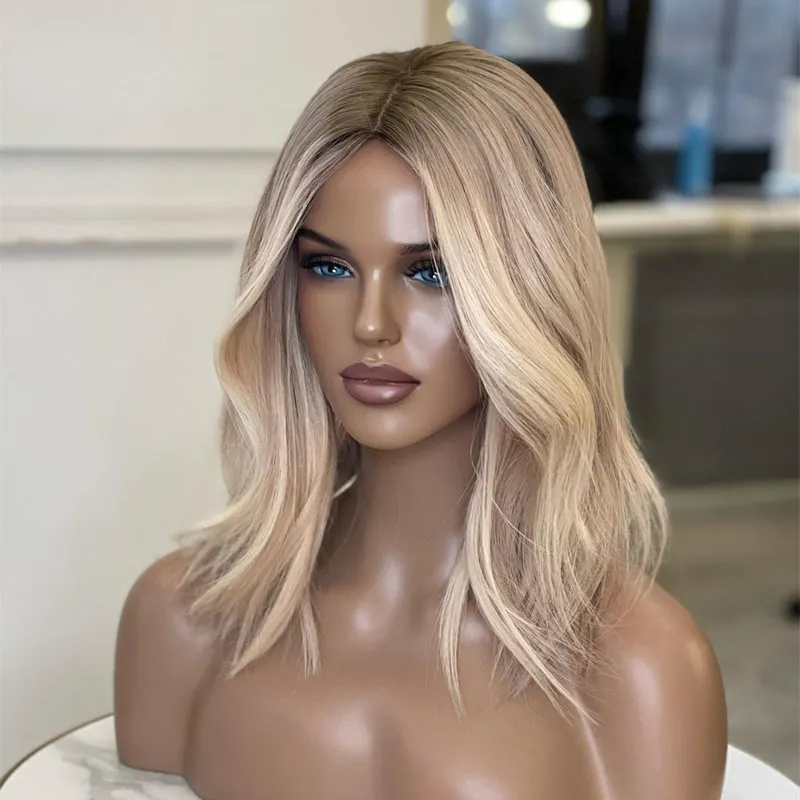 Brésilien Human Hair Natural Wave Lace Short Wig frontal Highlight Ash Blonde Wig 360 Full HD Transparent Synthetic Lace Lace Front Wig pré-cueilli