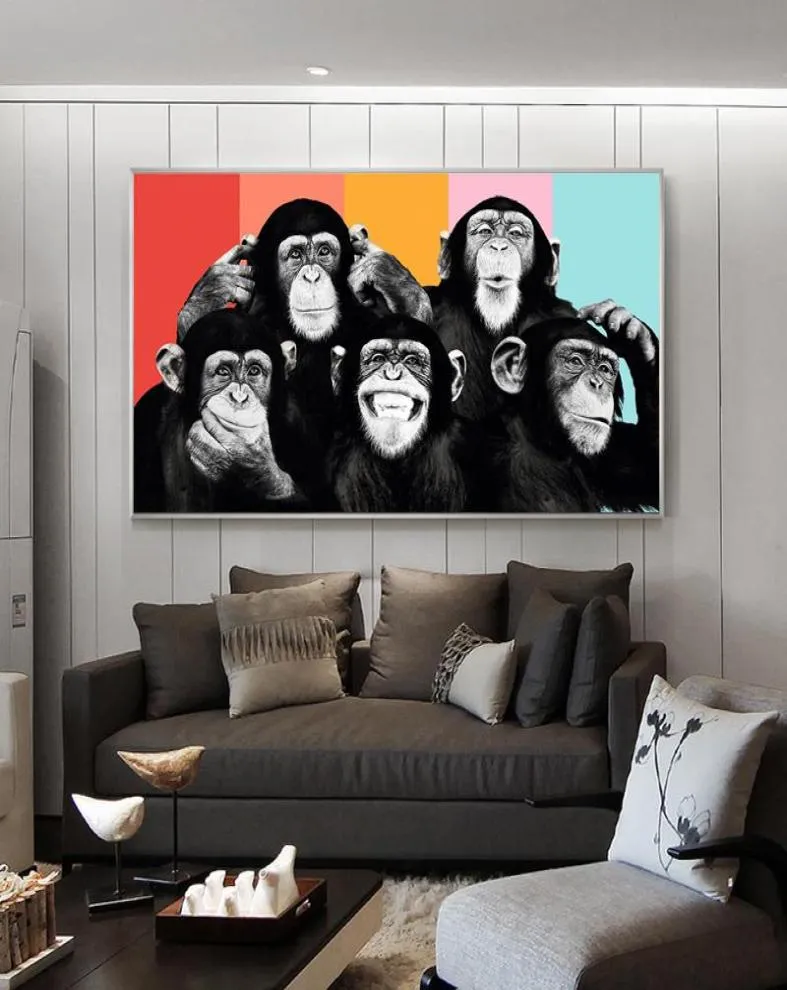 Funny Monkeys Graffiti Canvas Paintings on The Wall Posters and Prints Modern Animals Wall Art Canvas Pictures Kids Room Decor2417085