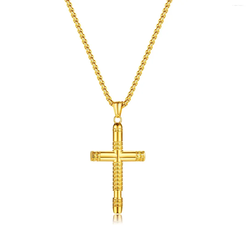Chains Religious Crucifix Jesus Cross Pendant Necklaces Male Gold Color Stainless Steel Byzantine For Men Jewelry Drop