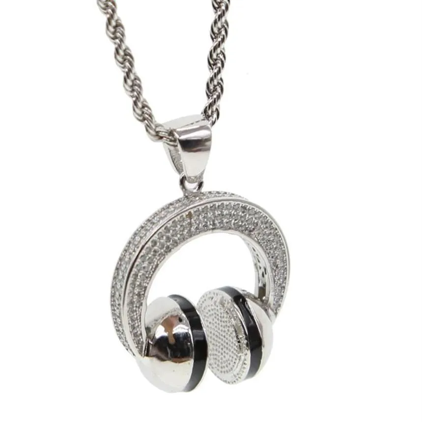 Musique DJ casque pendentif colliers couleur argent chaîne hommes femmes Hip Hop bijoux Rock casque collier amoureux cadeau Chains278v