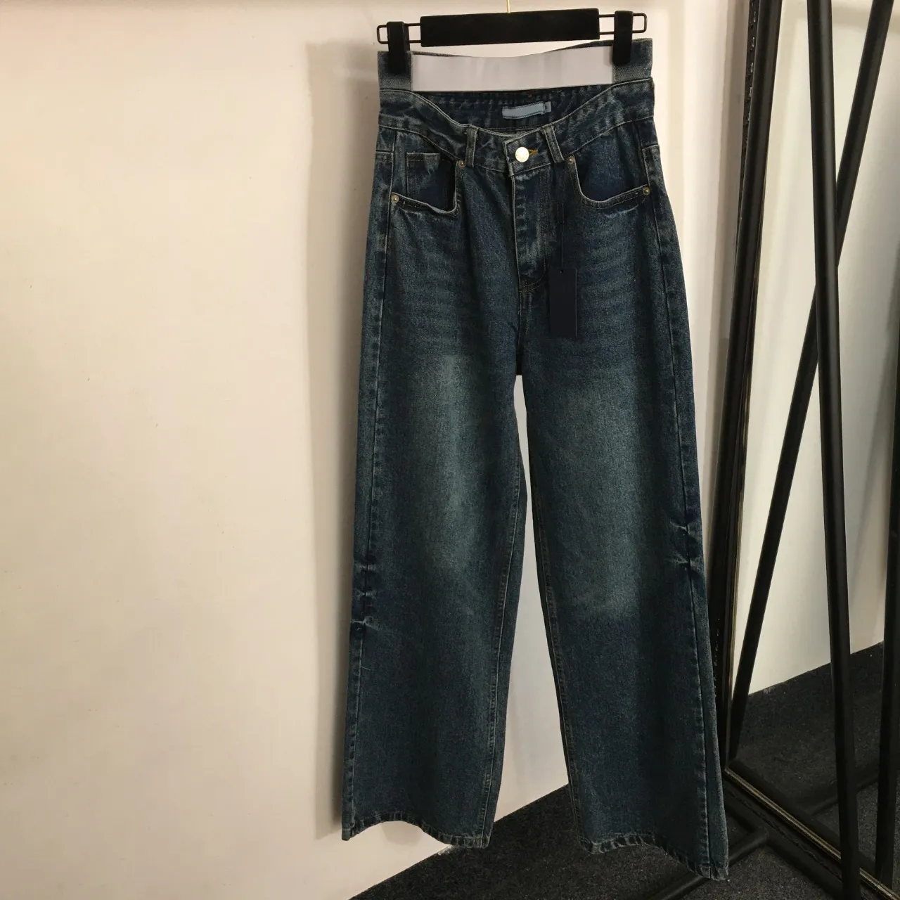 Letras clássicas tecer calças femininas de luxo calças jeans cintura alta calças compridas personalidade solta padrão jean pant