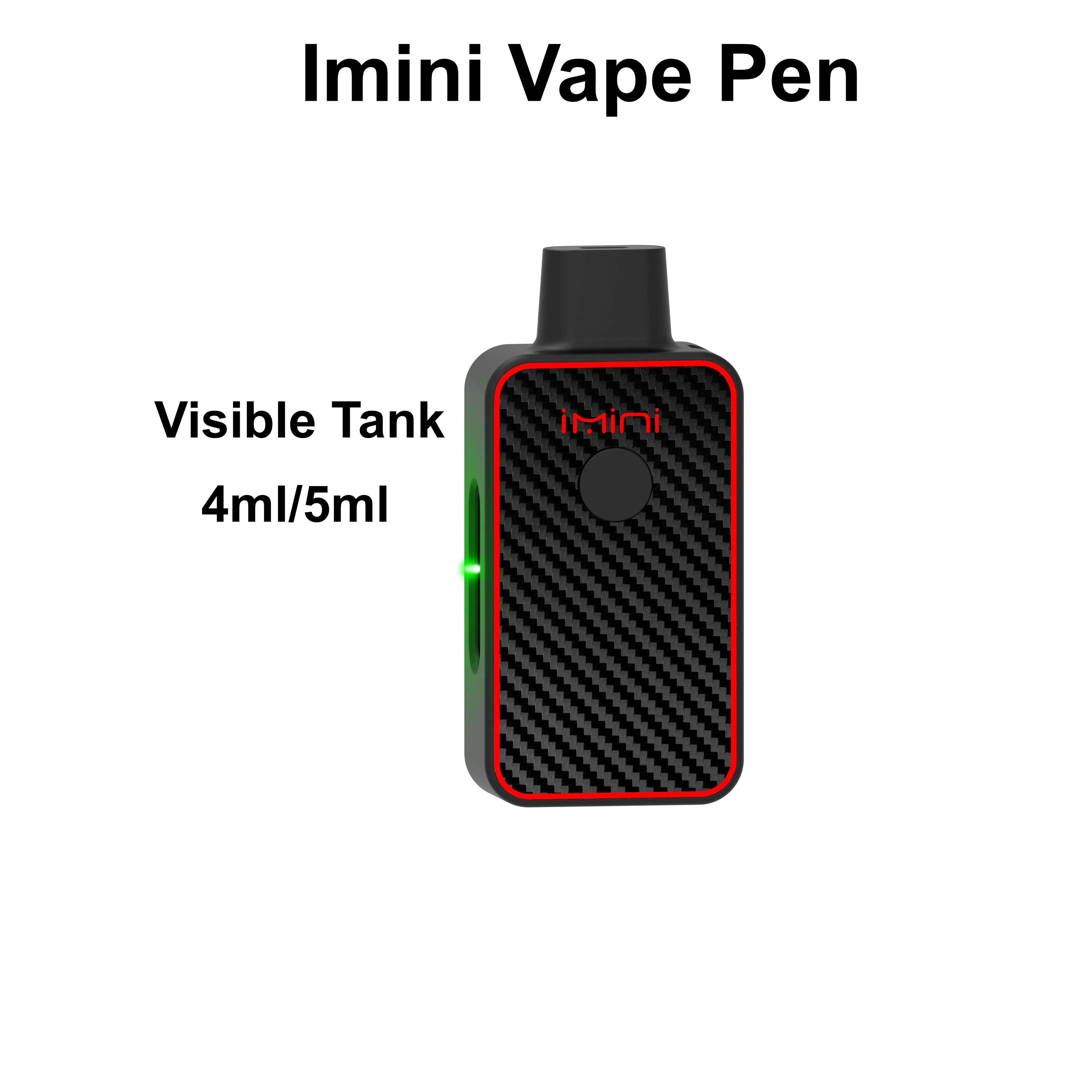 IMINI 4ml 5 ml Förvärm VAPE -patronbehållare Tomve Vape Cartridge Pen Puff uppladdningsbar batterivärmningsfördörare