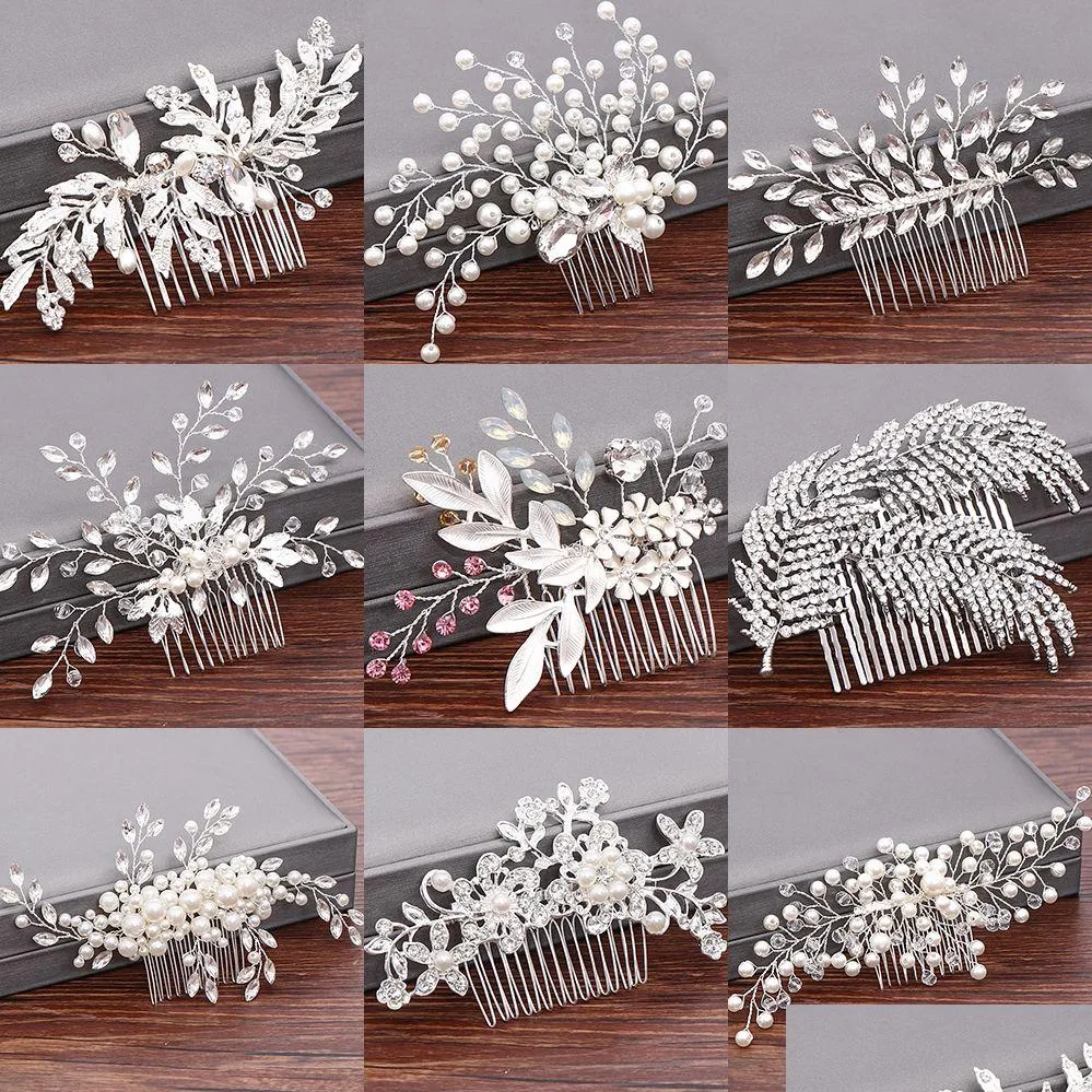 Barrettes à cheveux Barrettes Peignes à cheveux de mariage Accessoires de mariée pour femmes Bijoux Sier Couleur Perle Strass Tête Accessoire Dhgarden Otzg2