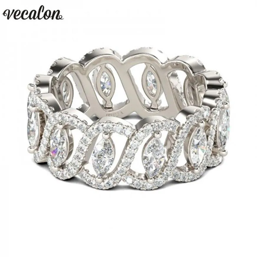 Vecalon Sexy Promise Flower Ring 925 Sterling Silver 5A 지르콘 CZ 약혼 웨딩 밴드 반지를위한 남성 보석 선물 312k