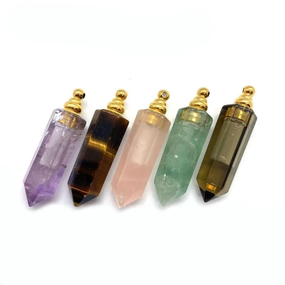 Pendentif Colliers Naturel Pierre Parfum Bouteille Cristal Collier Lady Bijoux Mode Femmes Huile Essentielle Diffuseur Accessoires2387