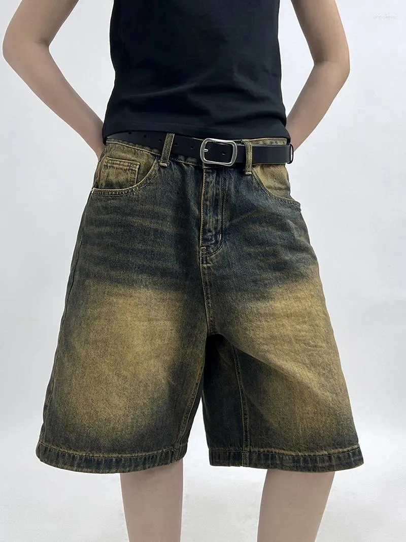 Kvinnors jeans vintage klassiska denim shorts kvinnor sommar orolig hög midja bred ben byxor streetwear stright kvinnor