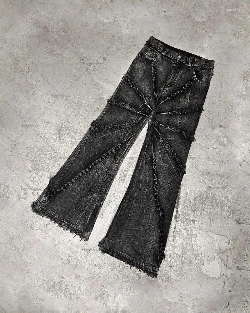 Jeans da uomo 2023 Street Retro Raw Edge Vita alta Skinny Y2K Moda Casual Allentato Versatile Distressed Gamba larga da donna