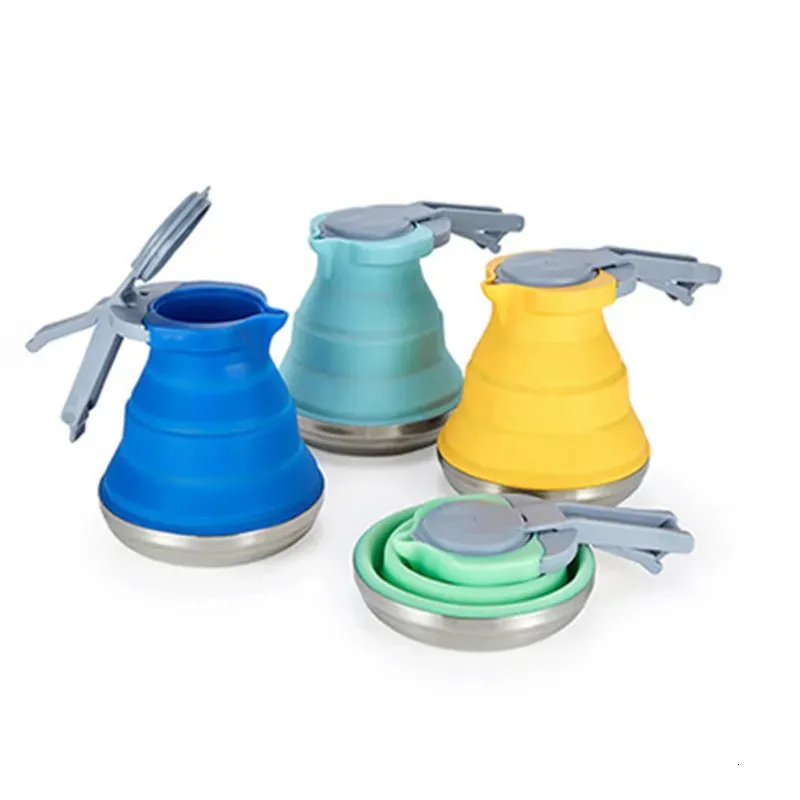 Acampamento cozinha 1.2l portátil aço silicone chaleira dobrável pop-up acampamento viagem chaleira de água 231025