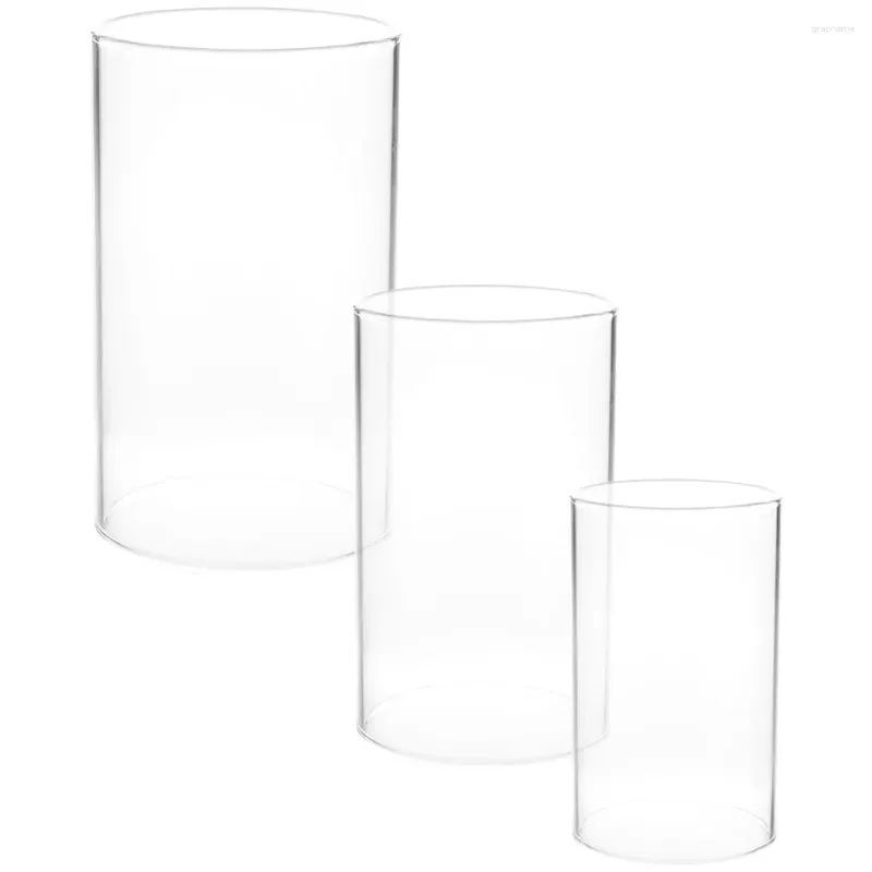 Titulares de vela 3pcs vidro castiçal tubo sombra chá suporte tampa acessórios vaso de cilindro