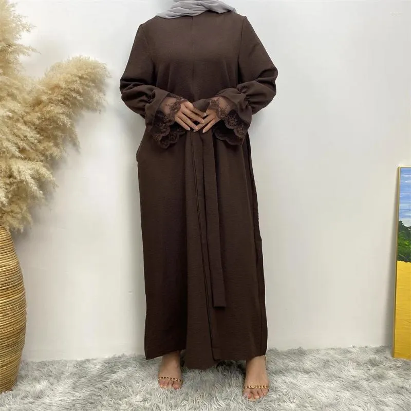 Roupas étnicas Modest Abaya Eid Ramadan Mulheres Muçulmanas Cinto Renda Maxi Vestido Marocain Caftan Femme Musulman Vestidos Árabe Robe Jalabiya