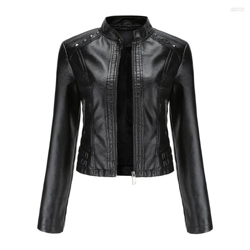 Veste en cuir pour femmes, fausse veste pour femmes, Rivet Biker 2023 printemps automne manteau mode européenne taille américaine marron rouge noir abricot