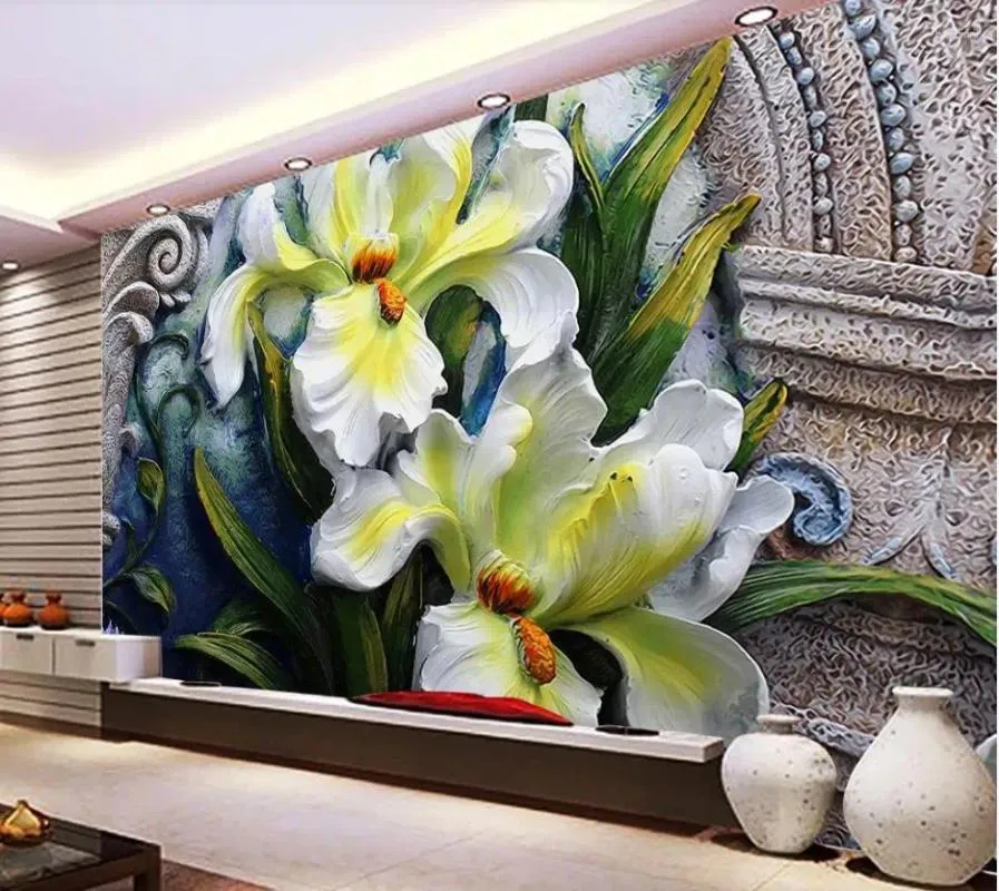 Wallpapers behang muurschildering voor woonkamer 3D bloem reliëf muur achtergrond bloemen decoratief schilderij op maat elke maat