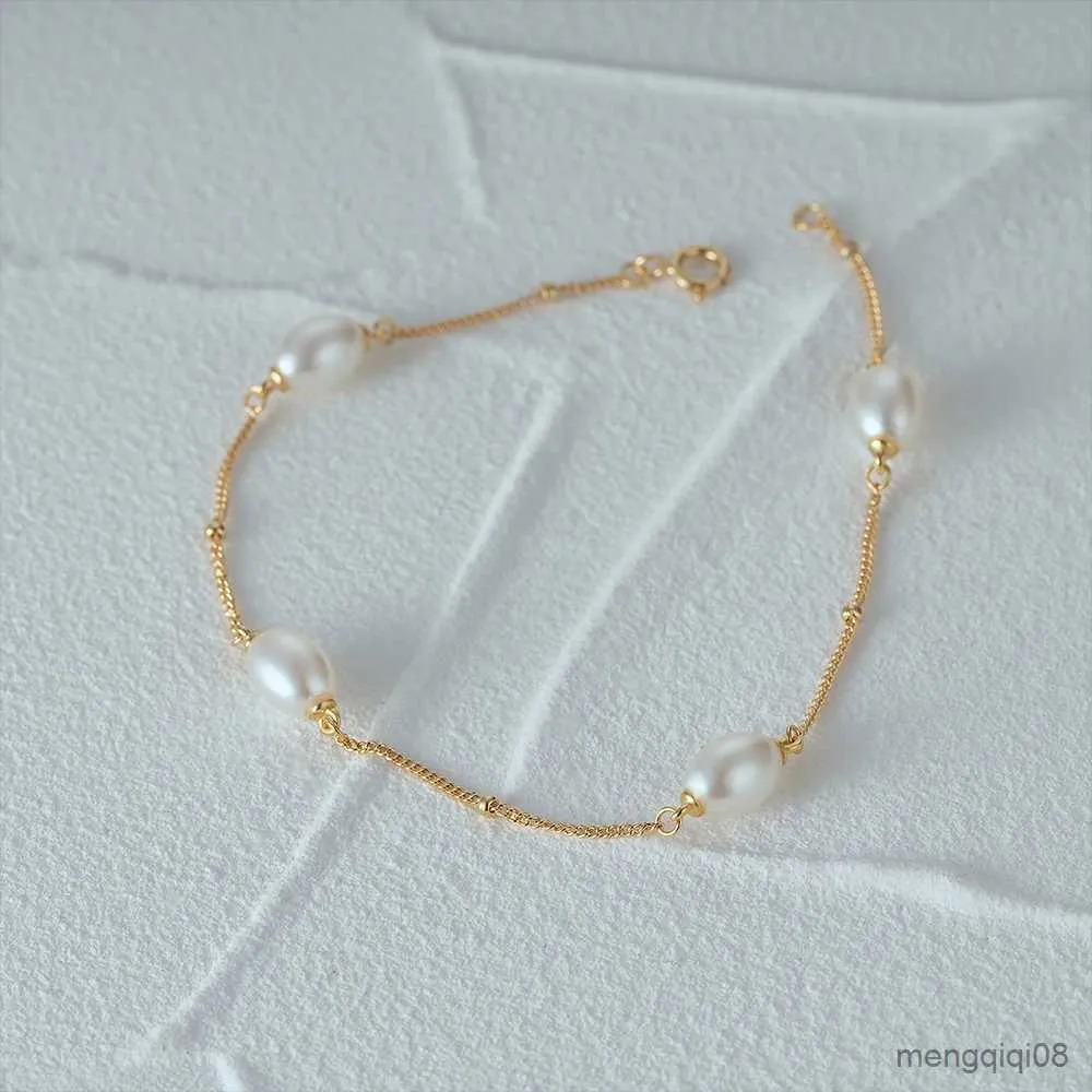 Bangle Simple Gold Bead Pearl Armband S925 Sterling Silver Exquisite Thin Chains Armband för Women Party R231025