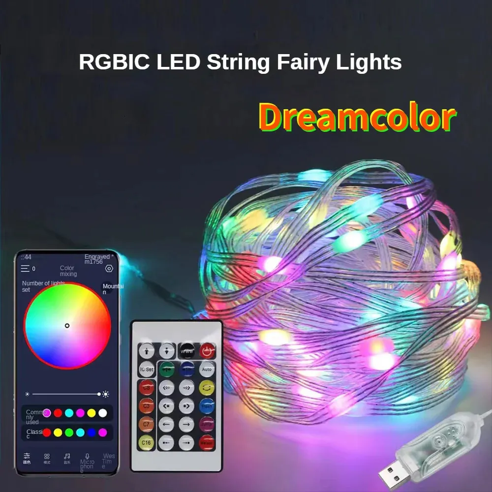 10 M WS2812B fée lumière LED Bluetooth chaîne RGB rêve coloré adressable noël mariage jardin 5VDC 231025
