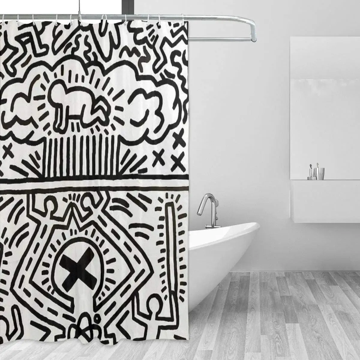 Duschvorhänge Kunstwerk Haring Pop Art Duschvorhang wasserdicht für Badezimmer 231025
