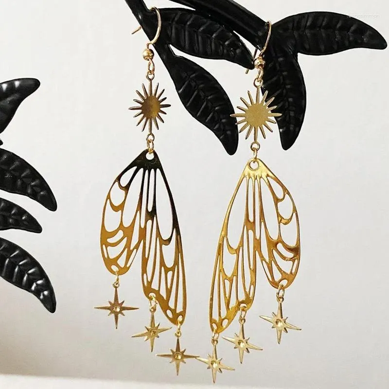 Pendientes colgantes Moda Hada Ángel Ala Estrellas Sol Bohemia Joyería hipoalergénica