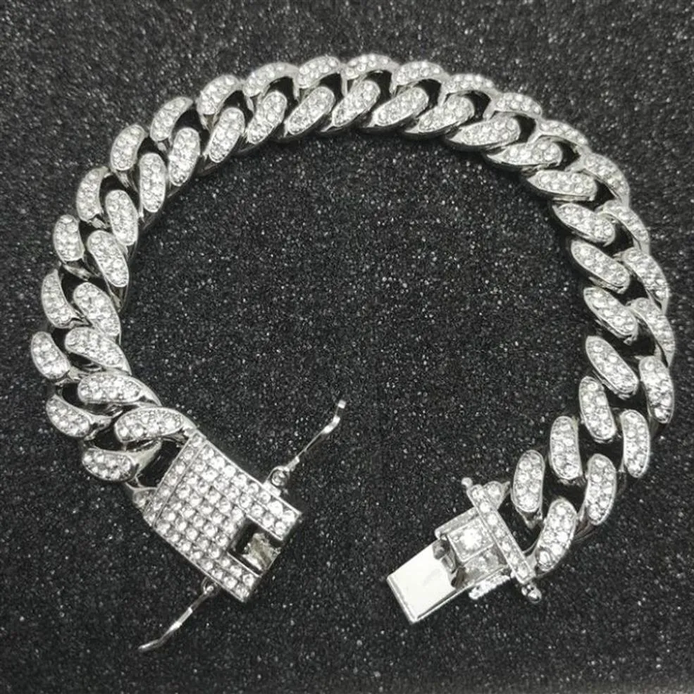 Bracelets de chaîne de luxe en diamant glacé pour hommes, or 18 carats, argent, lien cubain, Miami, Hip Hop, bijoux 212S