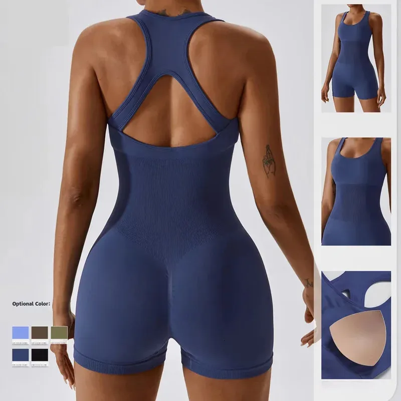 Yoga Outfit Summer Solid Seamless Jumpsuit Fitness Bodysuit Workout Clothes for Women Sportwear Set Activewear 231024