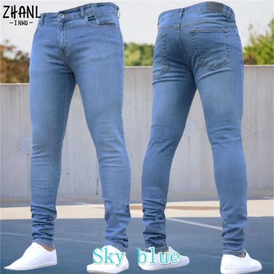 Mensbyxor Pure Color Stretch Jeans Casual Slim Fit Work Byxor Male Vintage Wash Plus Size Pencil Skinny For Men 220408263M