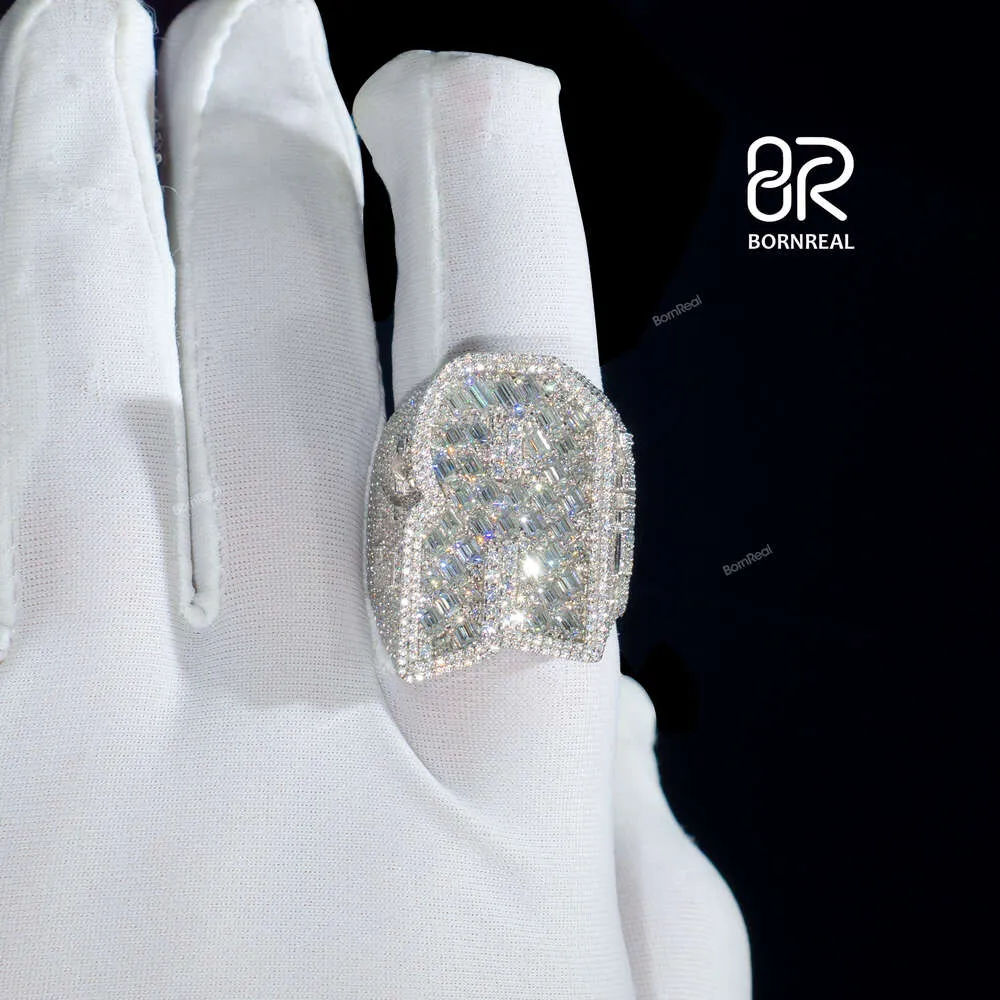 Pass Diamond Test Emerald Cut Vvs Moissanite Hip Hop Ring New Design 925 Silver Fancy Jewelry Gemstone Ring for Men Women