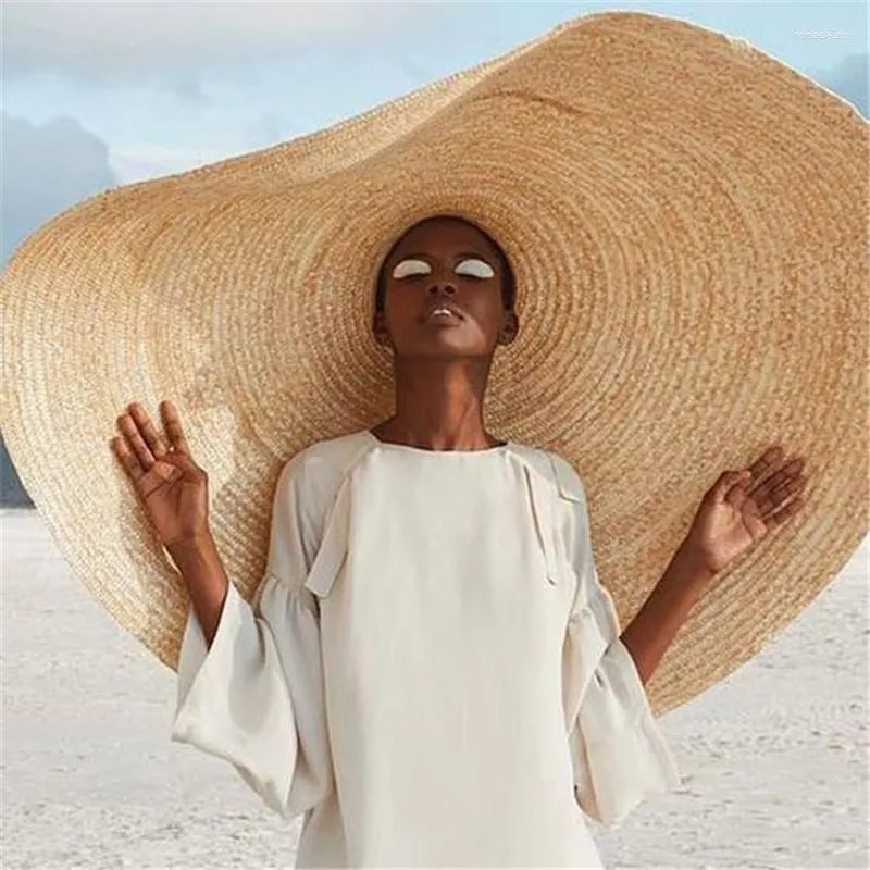 Wide Brim Straw Hat 80cm Sun Protection, Foldable Beach Cap