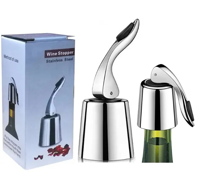 Outils de bar réutilisables Bouchon de bouteille de vin En acier inoxydable Scellé sous vide Économiseur de vin avec scellant de stockage en silicone Préservateur Fermetures de champagne Couvercles Caps Boîte-cadeau 374QH