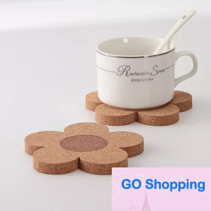 Wholesale Cork Mats Pads Coasters Drinks Reusable Natural Cork 4 inch Flower Shape Wood Coaster For Desk Glass Table