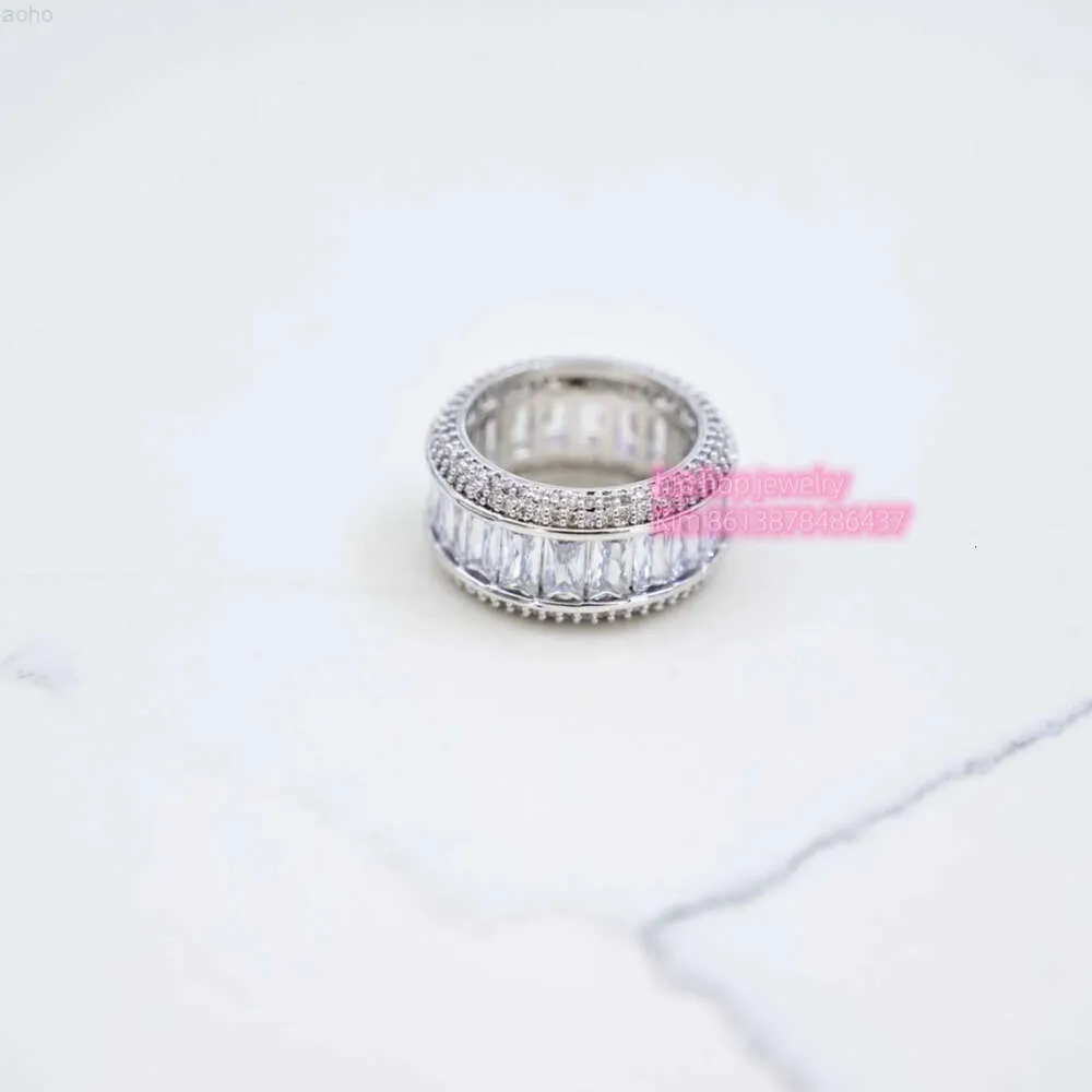 Ювелирное кольцо индивидуального дизайна в стиле хип-хоп, огранка багет, муассанит с бриллиантом, мужское кольцо из серебра 925 пробы