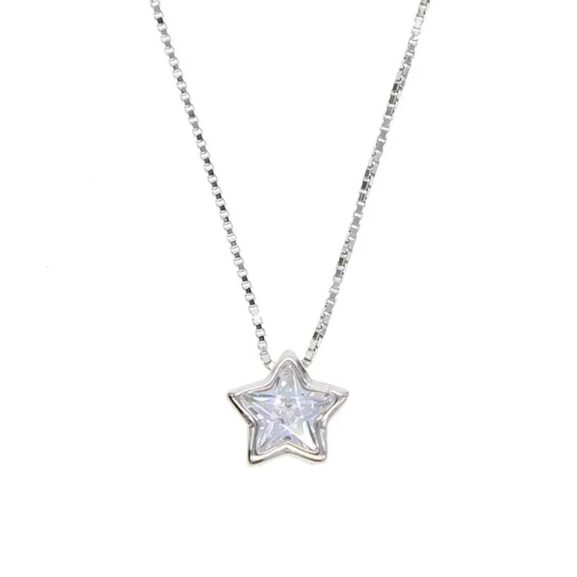 100% real 925 sterling silver star heart shape pendant necklace with silver gold box chain necklace for wedding jewerlry299a
