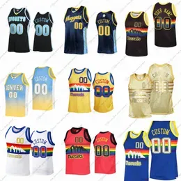 Custom 2002 Retro Mitchell and Ness Basketball Jersey Allen Iverson Carmelo Anthony Dikembe Mutombo Alex English David Thompson Dan Issel Byron Beck Blue Red