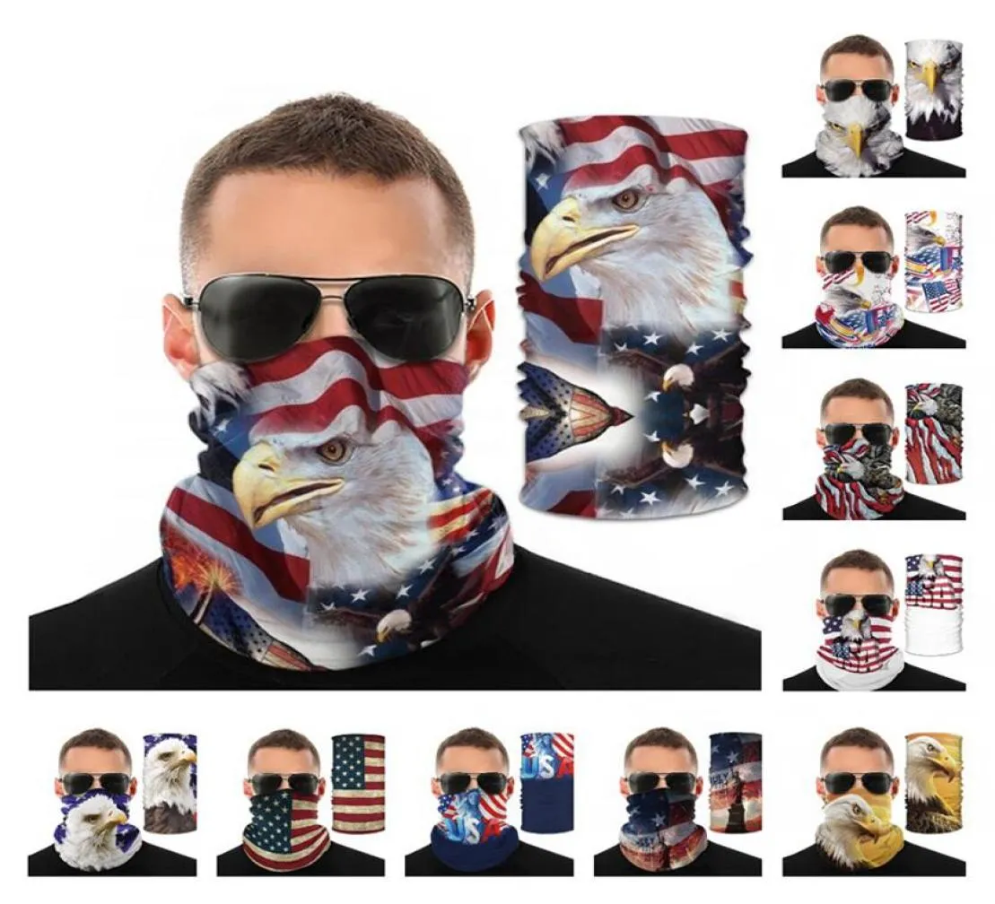 3D -fåglar tryckt Headwear America USA National Flag Magic Scarf Protective Face Mask Cycling Protective Gear Fashion Cycling Masks5592764