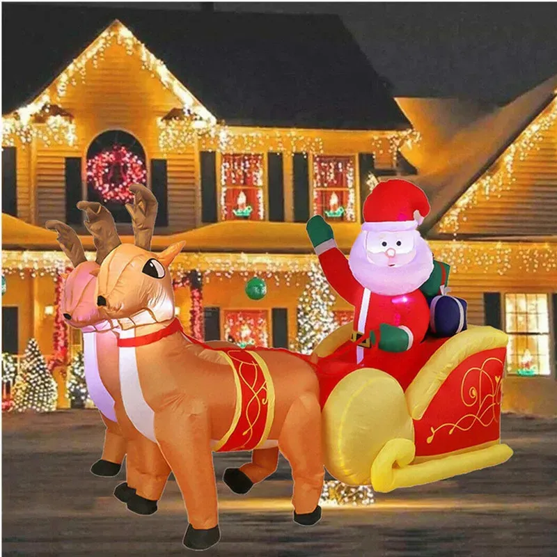 Decorações de Natal Natal Inflável Santa Rena Trenó Decoração Ao Ar Livre Luzes LED Bonito Fun Quintal Jardim Brinquedos Decoração de Natal para Casa 2.2M 231025