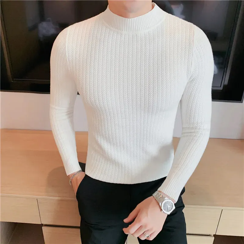 Chandails pour hommes Style britannique hiver chaud hommes pull à col roulé couleur unie coréen homme décontracté tricot pulls Harajuku mâle chandails S-4XL231023