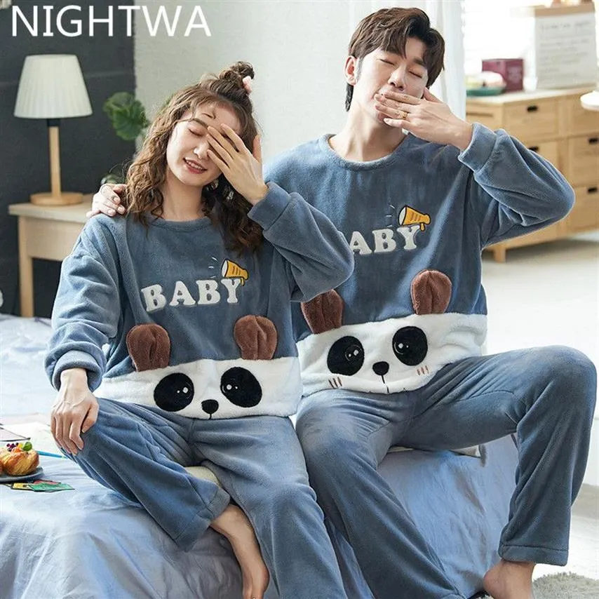 Nightwa inverno casais pijamas conjunto bonito animal flanela para mulheres pijamas homens de pelúcia pijamas terno casa roupas dormir 20113120