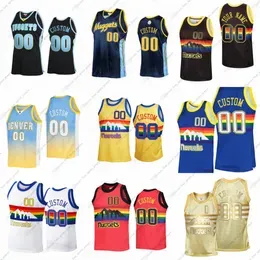 Custom 2002 Retro Mitchell and Ness Basketball Jersey Allen Iverson Carmelo Anthony Dikembe Mutombo Alex English David Thompson Dan Issel Byron Beck Blue Red White