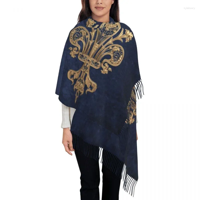 Vêtements ethniques Lady Long Gold Filigree Fleur De Lis Foulards Femmes Hiver Automne Doux Chaud Gland Châle Wraps Fleur Écharpe