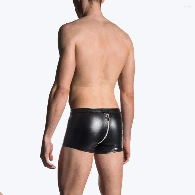 Underpants Skin-touch Good Stretch Close Fit Faux Leather Men Briefs Open Crotch For Living Room