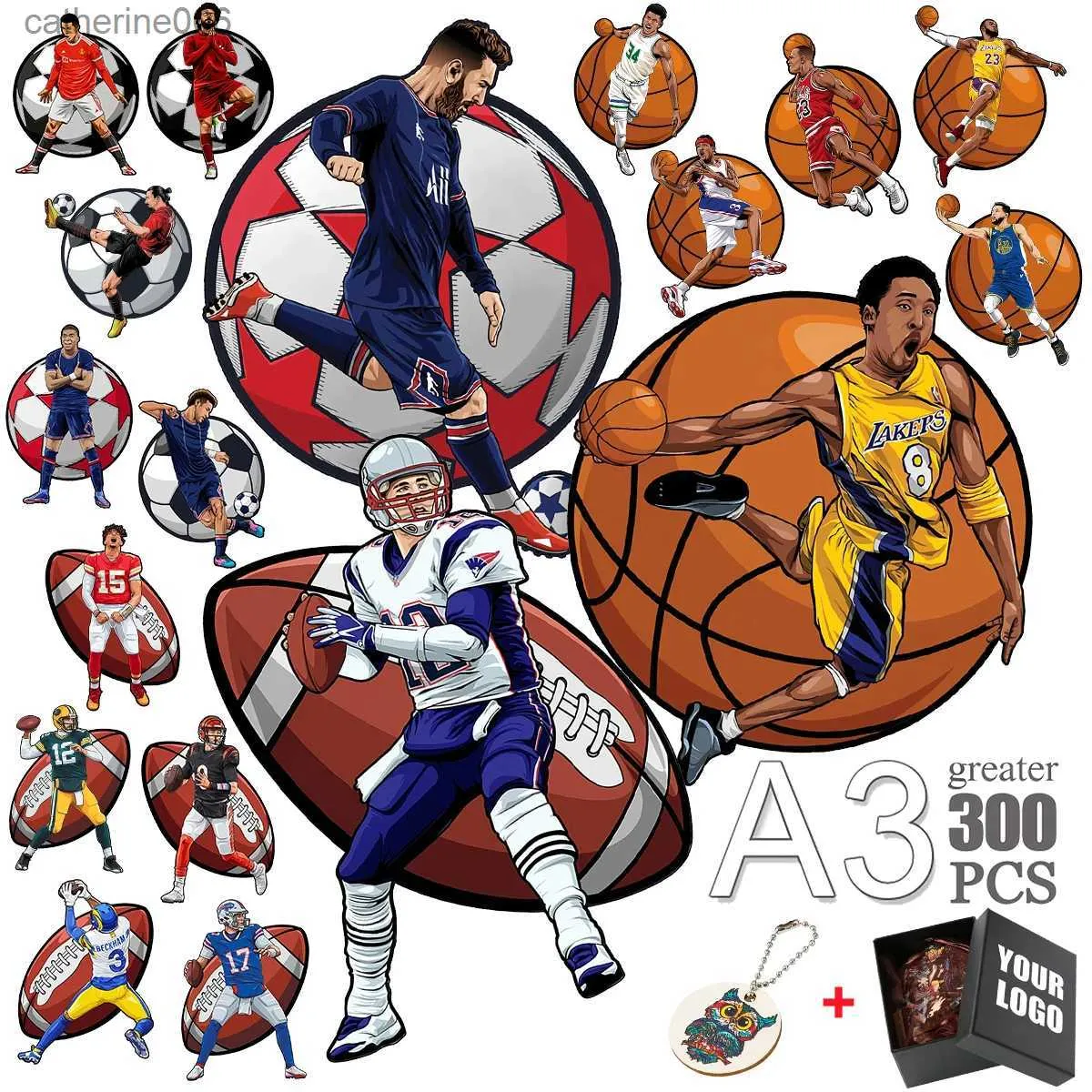 Puzzles Best Selling Sports Stars Wooden Jigsaw Puzzles Exquisite Football Basketball Stars 3D Puzzle For Adults Kids Superb DIY DrawingL231025