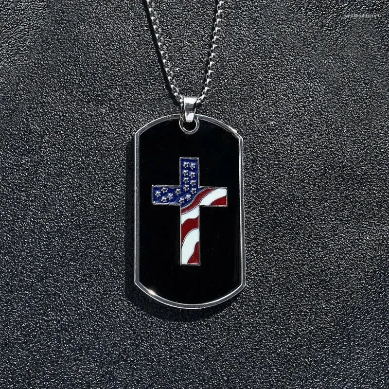 Pendant Necklaces Megin D Stainless Steel Titanium Cross US Flag Army Badge Hip Hop Collar Chains Necklace For Men Women Couple Jewelry