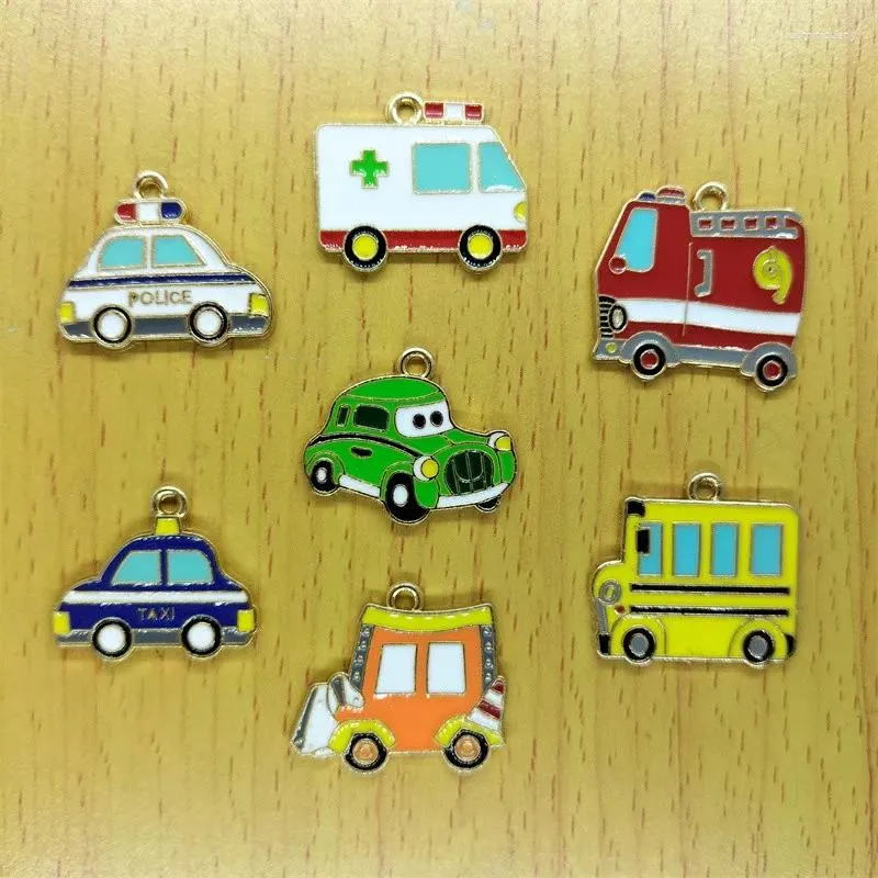 Charms 10pcs Car Series Cartoon Metal Enamel Ambulances Charm Pendants Earrings Necklaces Bracelets Jewelry Accessory