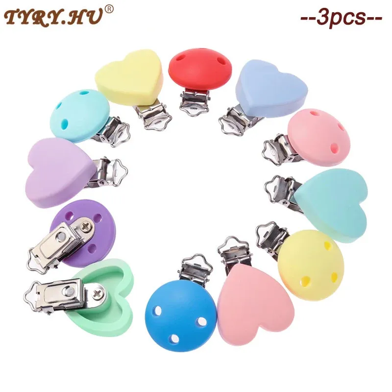 Pacifier Holders Clips# TYRYHU 3Pcs Round Heart Shaped Silicone Clips BPA Dummy Clip Baby Chain DIY Accessories for 231025