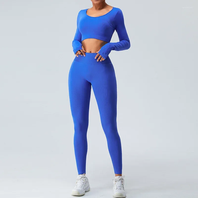 Set attivi INLUMINE Pantaloni da yoga con vita a V sul retro Leggings sportivi Top a maniche lunghe senza cuciture per le donne con fibbie per il pollice Set di abbigliamento fitness