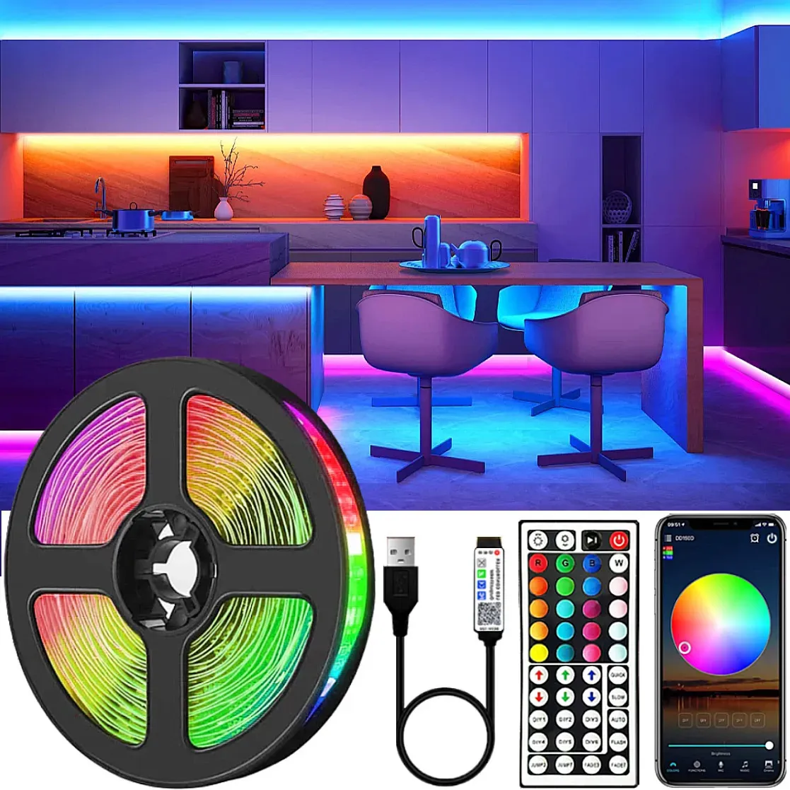 Bande lumineuse LED USB5V, avec applique murale RGB5050, télécommande, diode flexible, utilisée pour la décoration intérieure, 231025